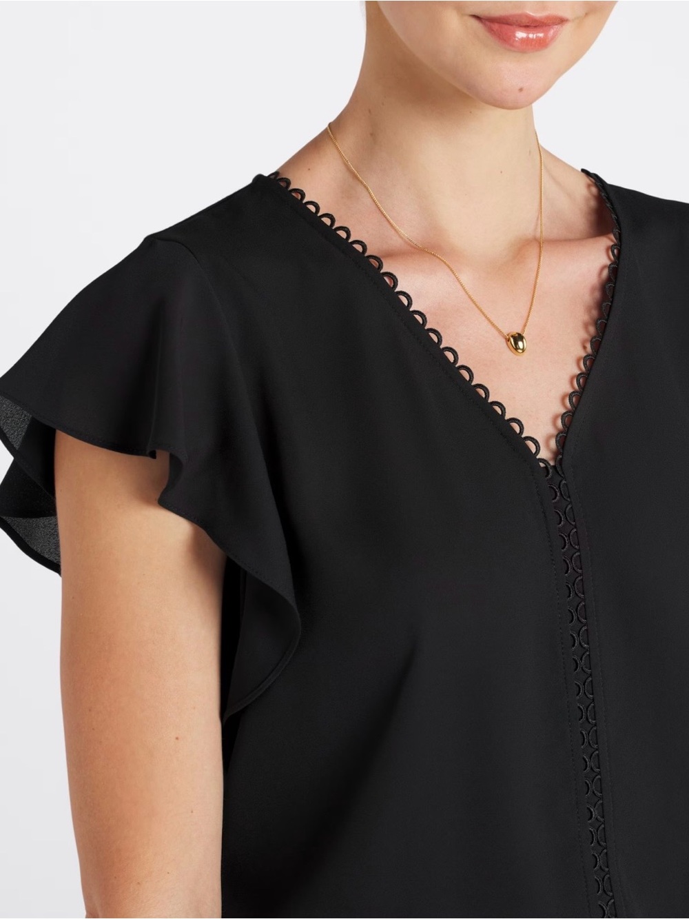 Fortune + Ivy Black Flutter Sleeve Blouse | Size Large - Picture 3 of 5
